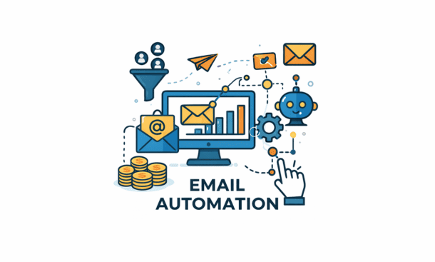 Diagram showing email automation workflows with triggers, sequences, and automated customer engagement.