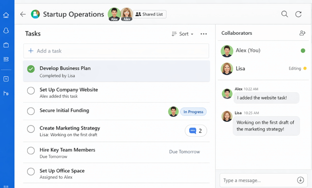 Collaborative Startup Task List