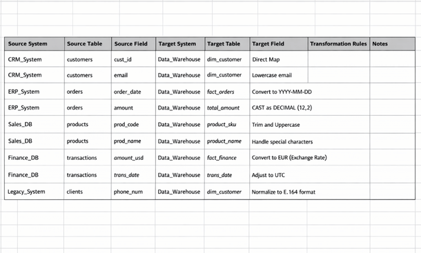 Data Mapping Spreadsheet