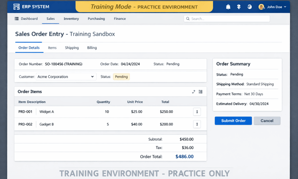 ERP Training Sandbox Interface