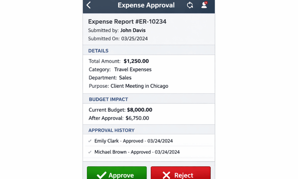 Mobile ERP Approval Screen